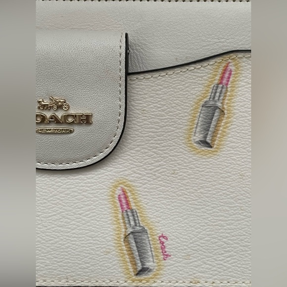 COACH Poppy Chalk Leather Lipstick Print Crossbody w/Card Case - Picture 4 of 15